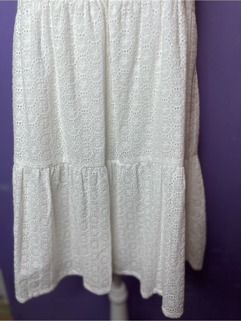 NWT Boho White Eyelet Babydoll Dress Flutter Sleeves Cottagecore Beach XSmall - Picture 8 of 14